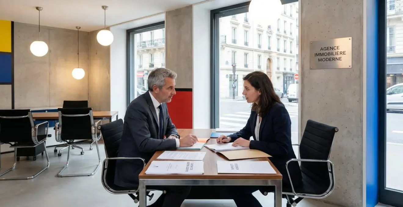 Consultation professionnelle entre propriétaire et gestionnaire immobilier pour signature de mandat de gestion locative